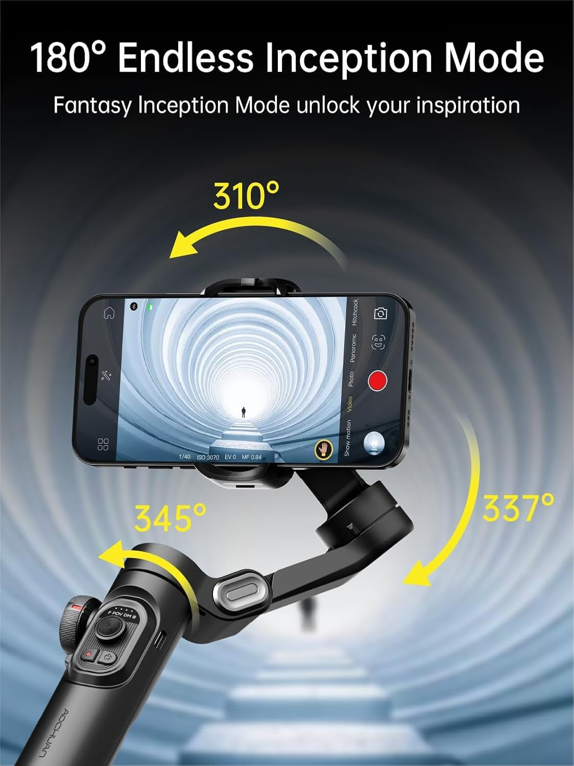 Handhållen 3-axlig telefonstabilisator Vikbar gimbal för iPhone och Android Fokus-hjul och ansikts-/objektspårning