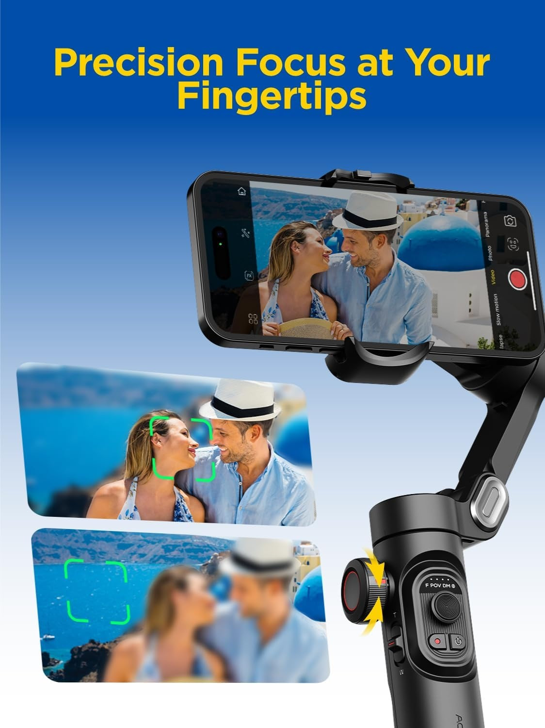 Handhållen 3-axlig telefonstabilisator Vikbar gimbal för iPhone och Android Fokus-hjul och ansikts-/objektspårning