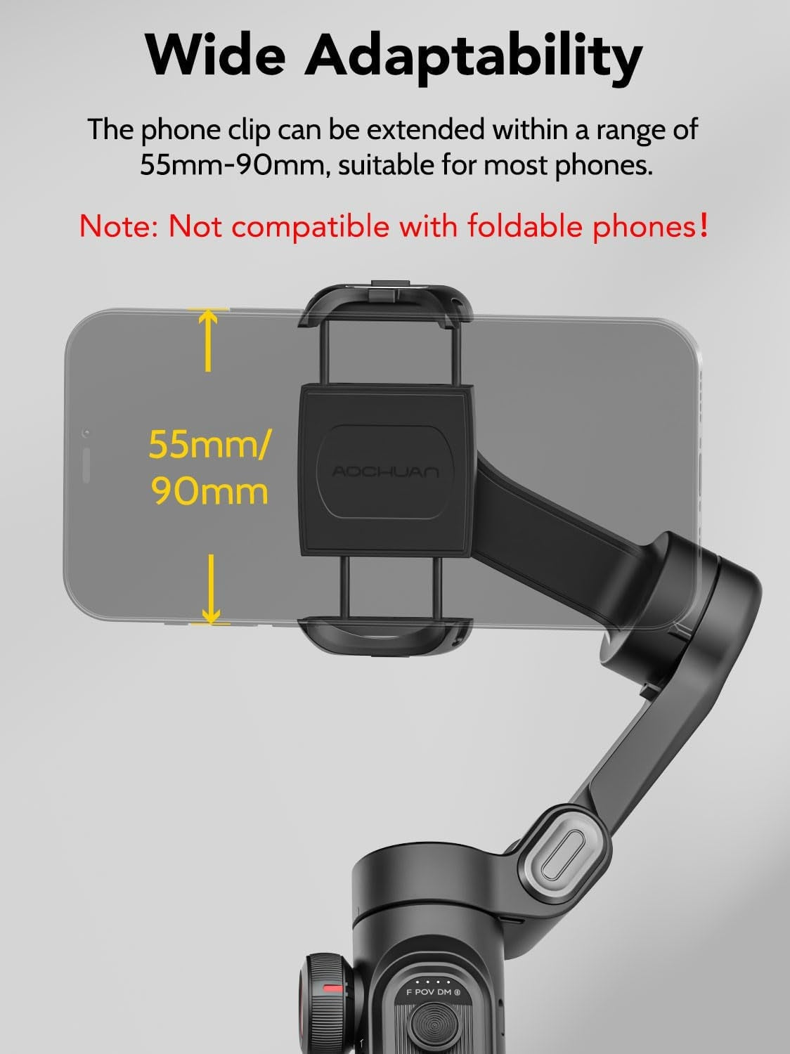 Handhållen 3-axlig telefonstabilisator Vikbar gimbal för iPhone och Android Fokus-hjul och ansikts-/objektspårning