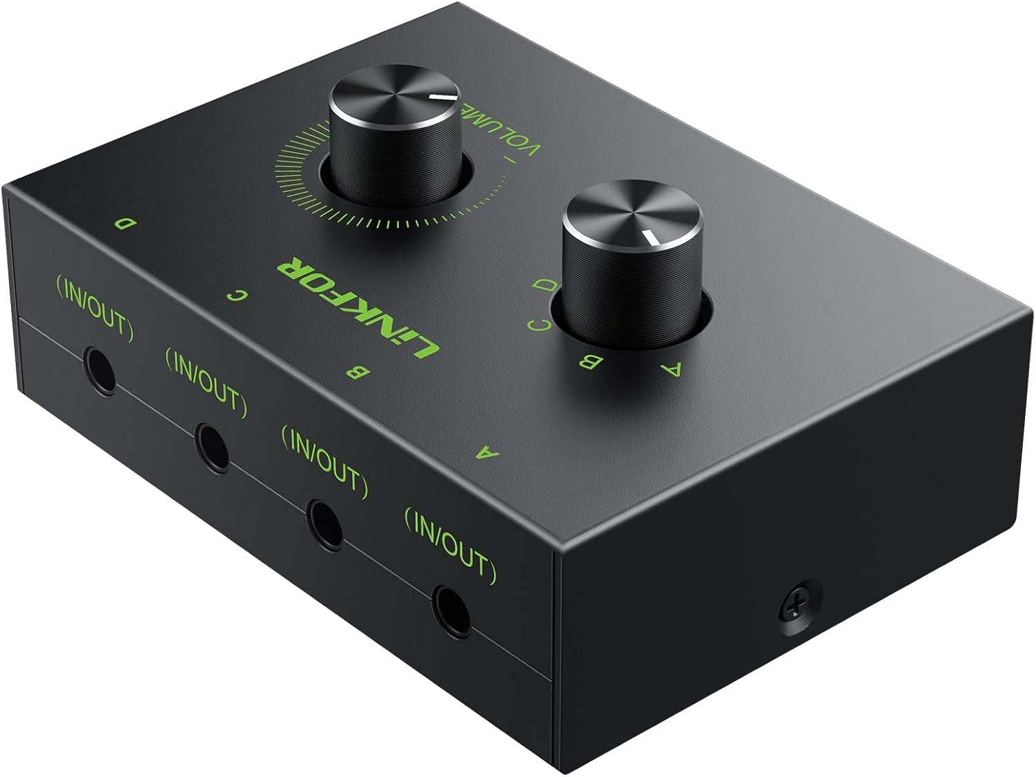 4 Port 3.5mm stereo Switch Audio Selector, 4 Input 1 Output / 1 Input 4 Output Audio Splitter with Volume Control and 4 Channel Switch Knob