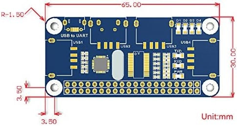 USB HUB HAT med 4 portar för Raspberry Pi Zero/A+/B/B+/2/3 – Stöd för USB-A och seriell felsökning via USB till UART