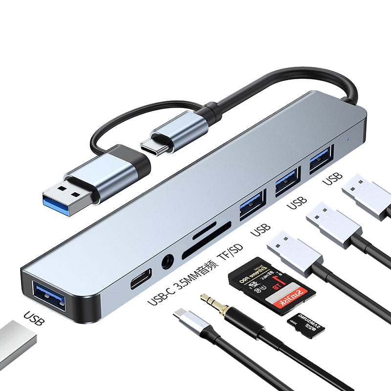 NÖRDIC USB Hubb 8ports 3xUSB-A 2.0 1xUSB-A 3.0 1xUSB-C 3.1 1xSD 1xmicroSD 1xAudio