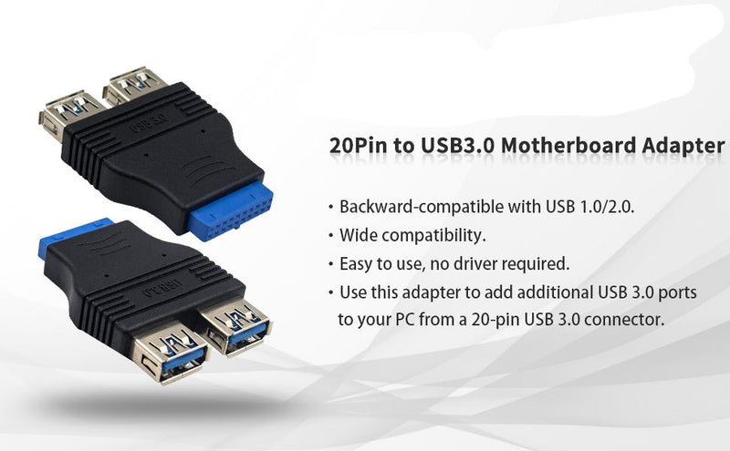 NÖRDIC USB 3.0 20 pin header till 2xUSB-A 3.0 adapter