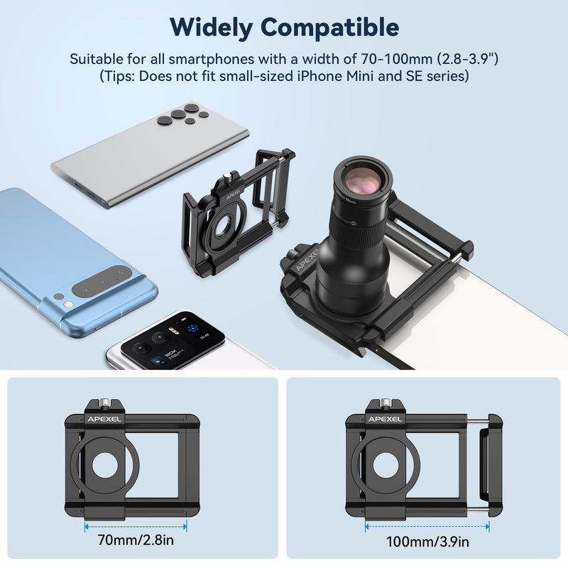 APEXEL 2-i-1 HD 6X Fast Fokus Teleobjektiv med 150mm Makroobjektiv med Universalklämma, Professionellt Mobilobjektivkit