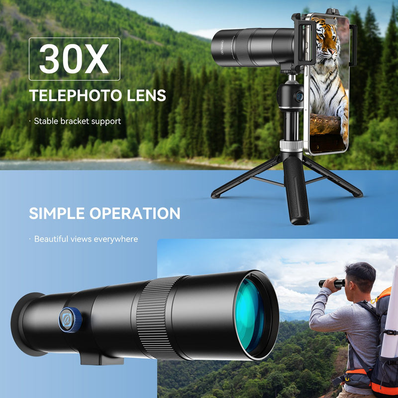 APEXEL 30x Super Teleobjektiv, 720 mm Brännvidd Teleobjektiv för Smartphone, Professionell