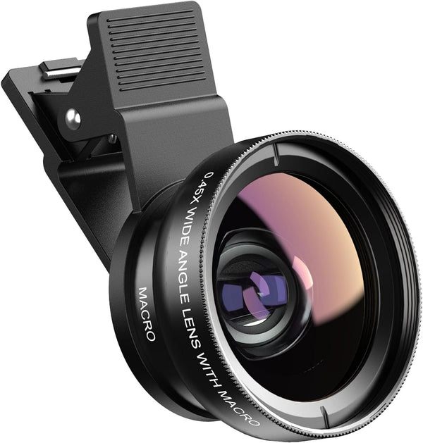 APEXEL Cell Phone Camera Lens, 2 in 1 Lens Kit, 12.5X Macro Lens and 0.45X Wide Angle Lens