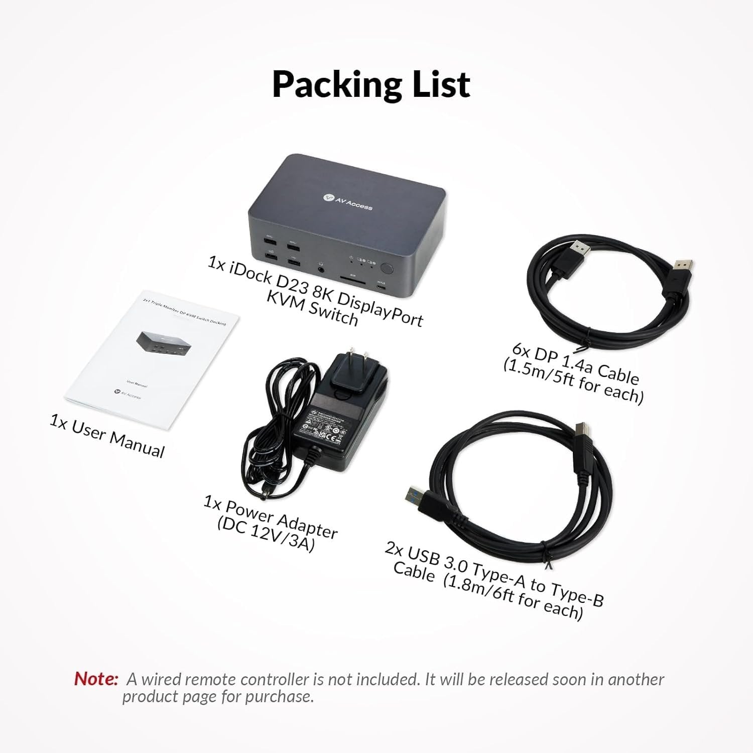 AV Access iDock D23 Dockningsstation och KVM-switch 2 till 3 DP till DP, 8K60Hz, 5x USB-A, 1x USB-C PD, 3.5mm AUX, SD-kortplats och 1Gbps ethernet