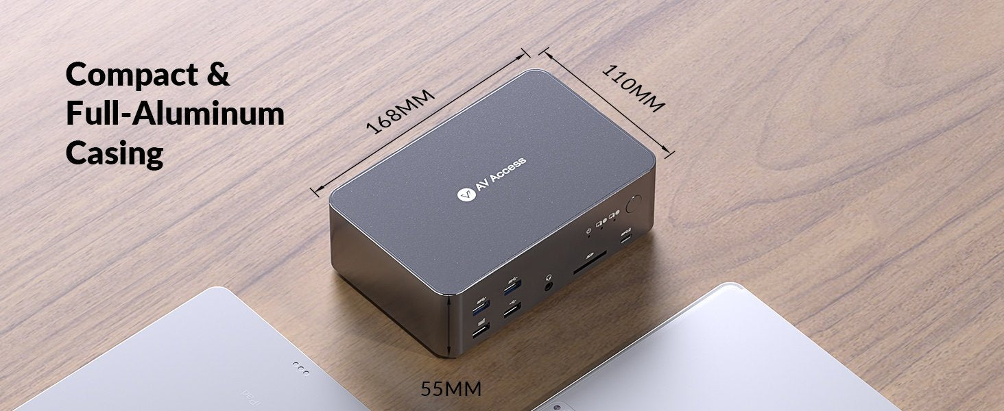 AV Access iDock D23 Dockningsstation och KVM-switch 2 till 3 DP till DP, 8K60Hz, 5x USB-A, 1x USB-C PD, 3.5mm AUX, SD-kortplats och 1Gbps ethernet