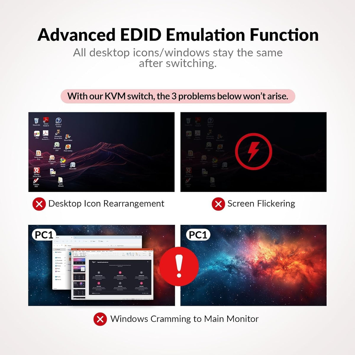 AV Access iDock B30 Dockningsstation och KVM-switch 3 till 2, Dual 4K Monitor för laptop + 2st Desktop-PCs, 4K@60Hz, 5xUSB-A, 1G Ethernet, 65W laddning för laptop, Ljud/Mikrofon, EDID