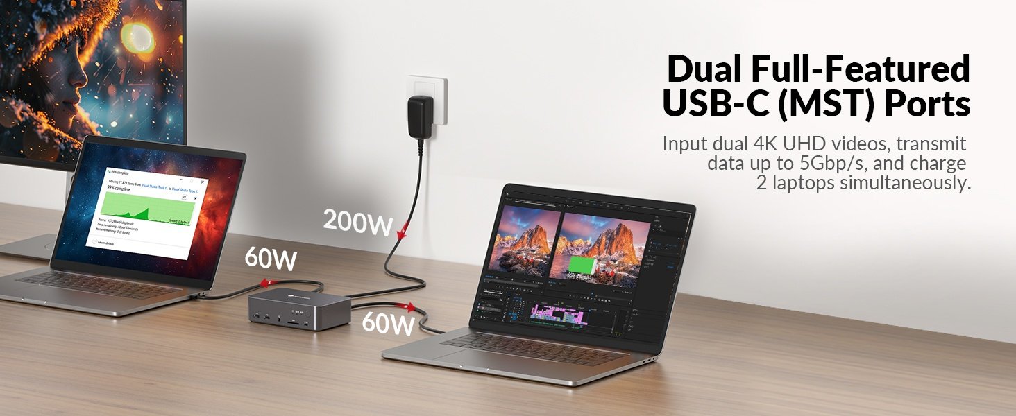 AV Access iDock C20 Dockningsstation och KVM-switch 2 till 2 USB-C till HDMI, 4K60Hz, 6x USB-A, 1x USB-C PD 100W, 1x 3,5mm AUX, 1x SD-kortläsare, 2x60W PD