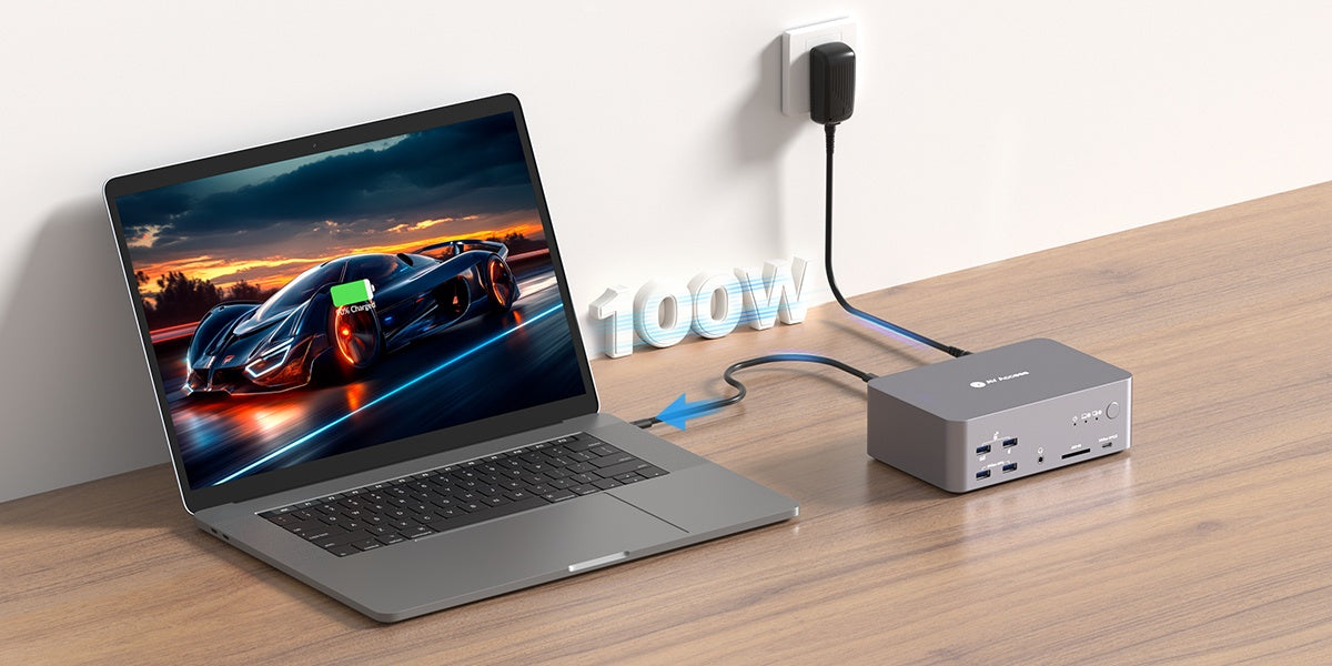 AV Access iDock B23 8K KVM-switch dockningsstation 2 till 3, stationär + bärbar dator till tre skärmar, (100W PD), 12-i-1, 8K@60Hz/4K@165Hz/1440P@240Hz