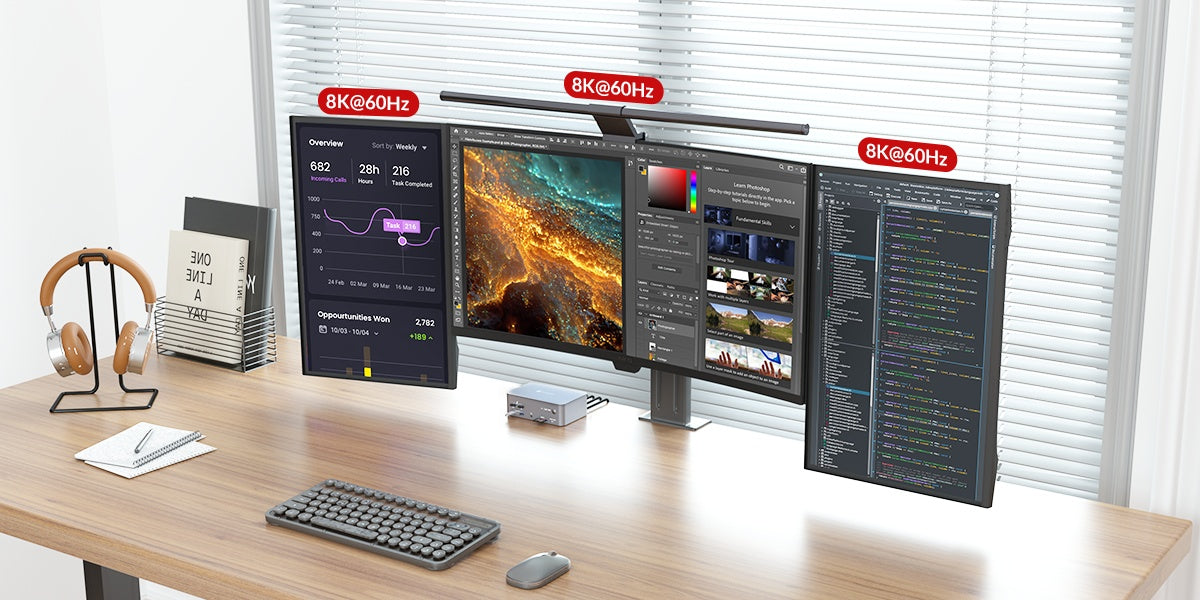 AV Access iDock B23 8K KVM-switch dockningsstation 2 till 3, stationär + bärbar dator till tre skärmar, (100W PD), 12-i-1, 8K@60Hz/4K@165Hz/1440P@240Hz