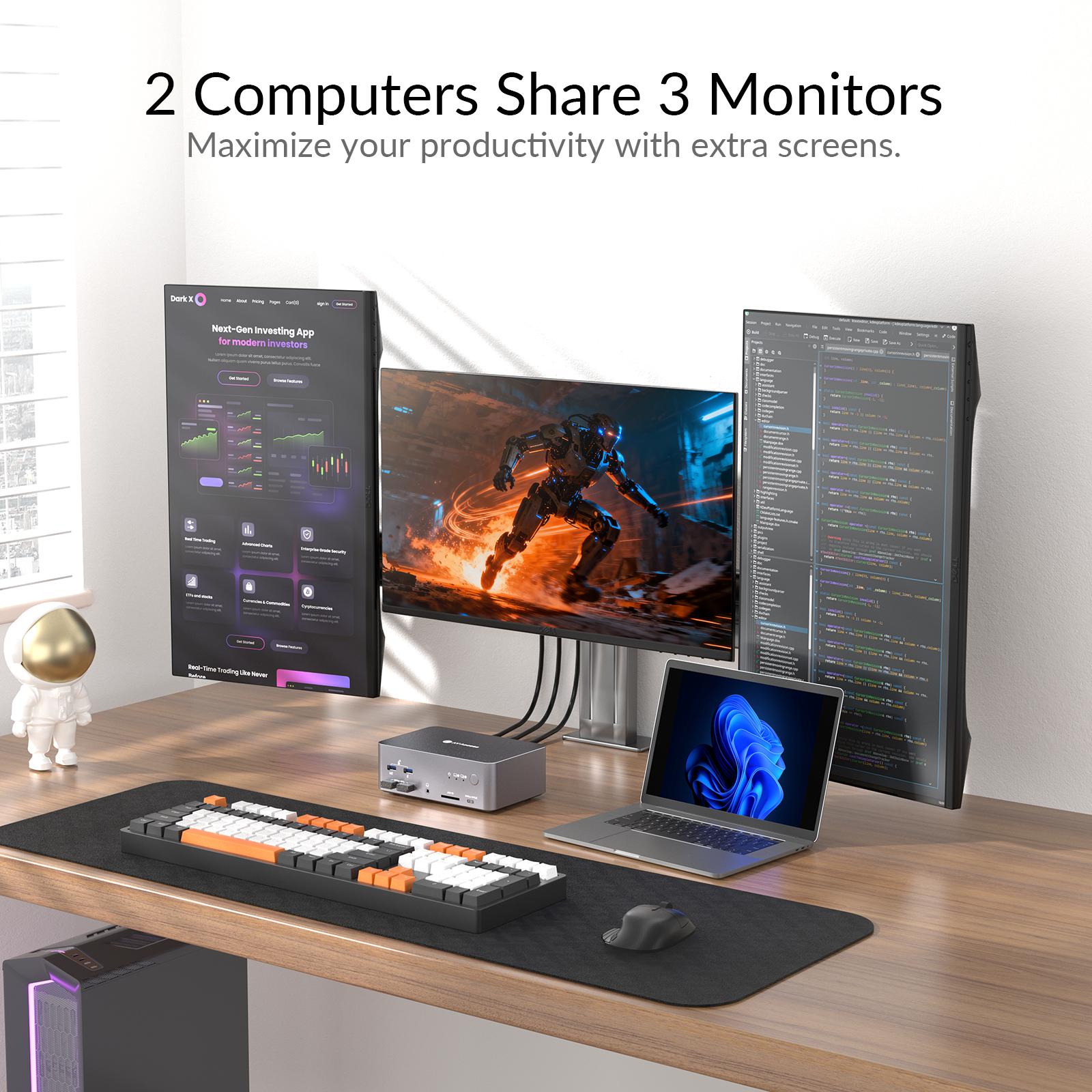 AV Access iDock B23 8K KVM-switch dockningsstation 2 till 3, stationär + bärbar dator till tre skärmar, (100W PD), 12-i-1, 8K@60Hz/4K@165Hz/1440P@240Hz