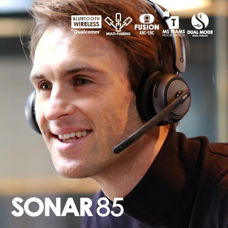 Accutone Sonar 85 Bluetooth trådlöst headset med mikrofon, Bluetooth-headset med aktiv brusreducering
