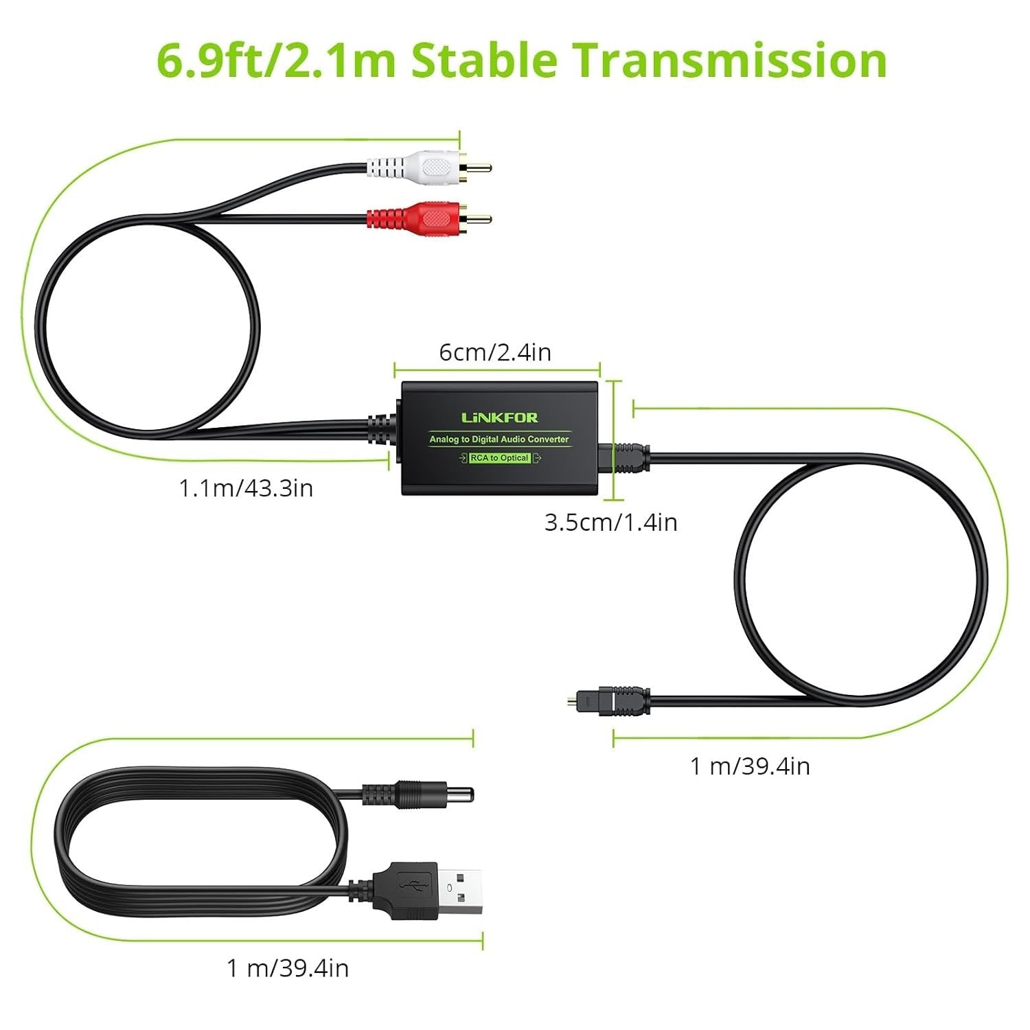 NÖRDIC Analog till Digital Audio Converter RCA till Digital Toslink SPDIF Optisk med optisk kabel