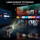 NÖRDIC Smart Projektor Android 13.0, Native 1080P, Auto Keystone, 300ANSI 4K HDR Stöd, Roterbar Design WiFi 6 & BT, Skärm spegling, ARC