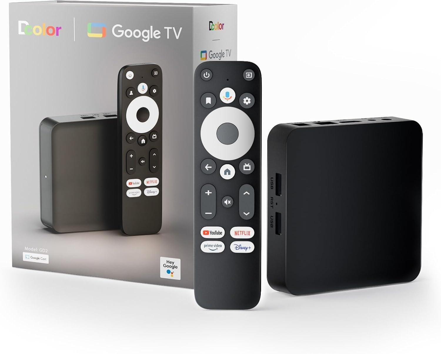 Android Google TV-Certifierad 4K-Streamer, mediaplayer-box med röstassistent, fjärrkontroll, inbyggd Chromecast och smart home-kontroll