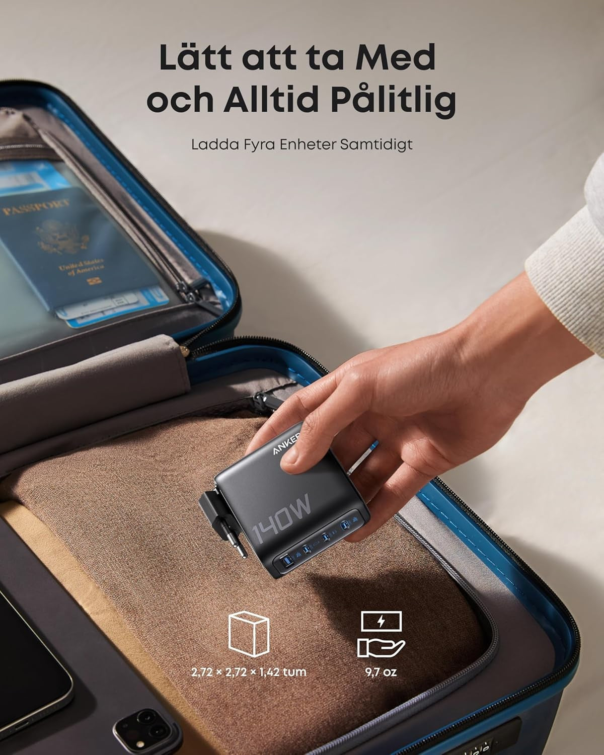 Anker 140W USB-C 4-Port Multi-Devices GaN-laddare, Touch Control, kompatibel med MacBook, iPhone 17/16/15, Samsung, Pixel och fler