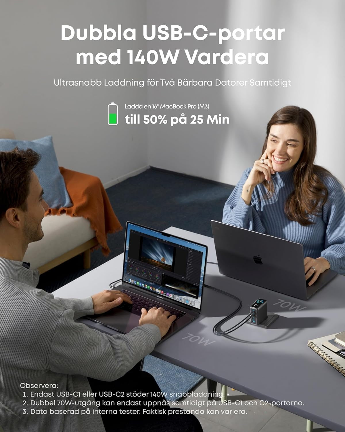 Anker 140W USB-C 4-Port Multi-Devices GaN-laddare, Touch Control, kompatibel med MacBook, iPhone 17/16/15, Samsung, Pixel och fler