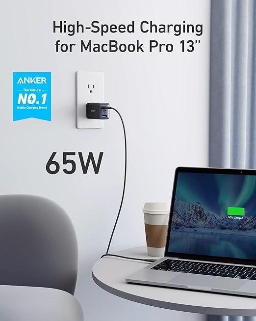 Anker 735 Laddare GaNPrime 65W 1x USB-A 2x USB-C strömadapter