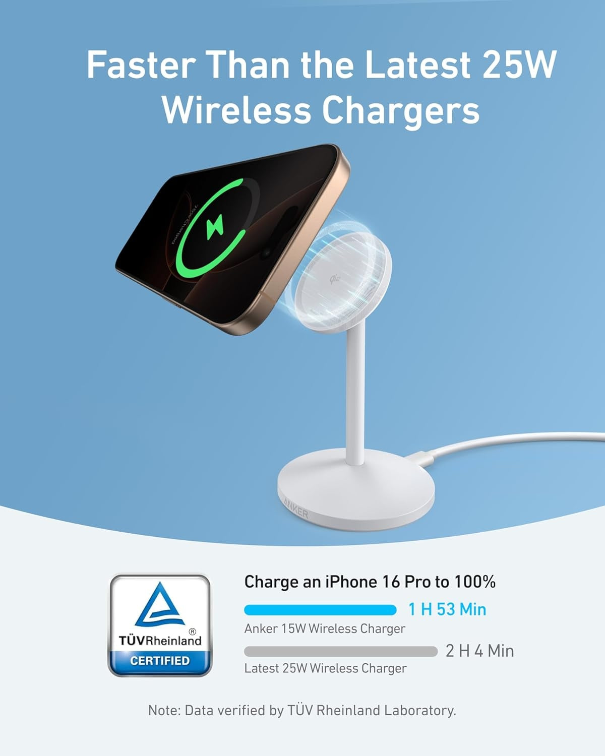 Anker MagGo 15 W Trådlös Laddare med USB-C Kabel, Qi2 Trådlös Laddare, för iPhone 16/15/14/13 Serien och AirPods