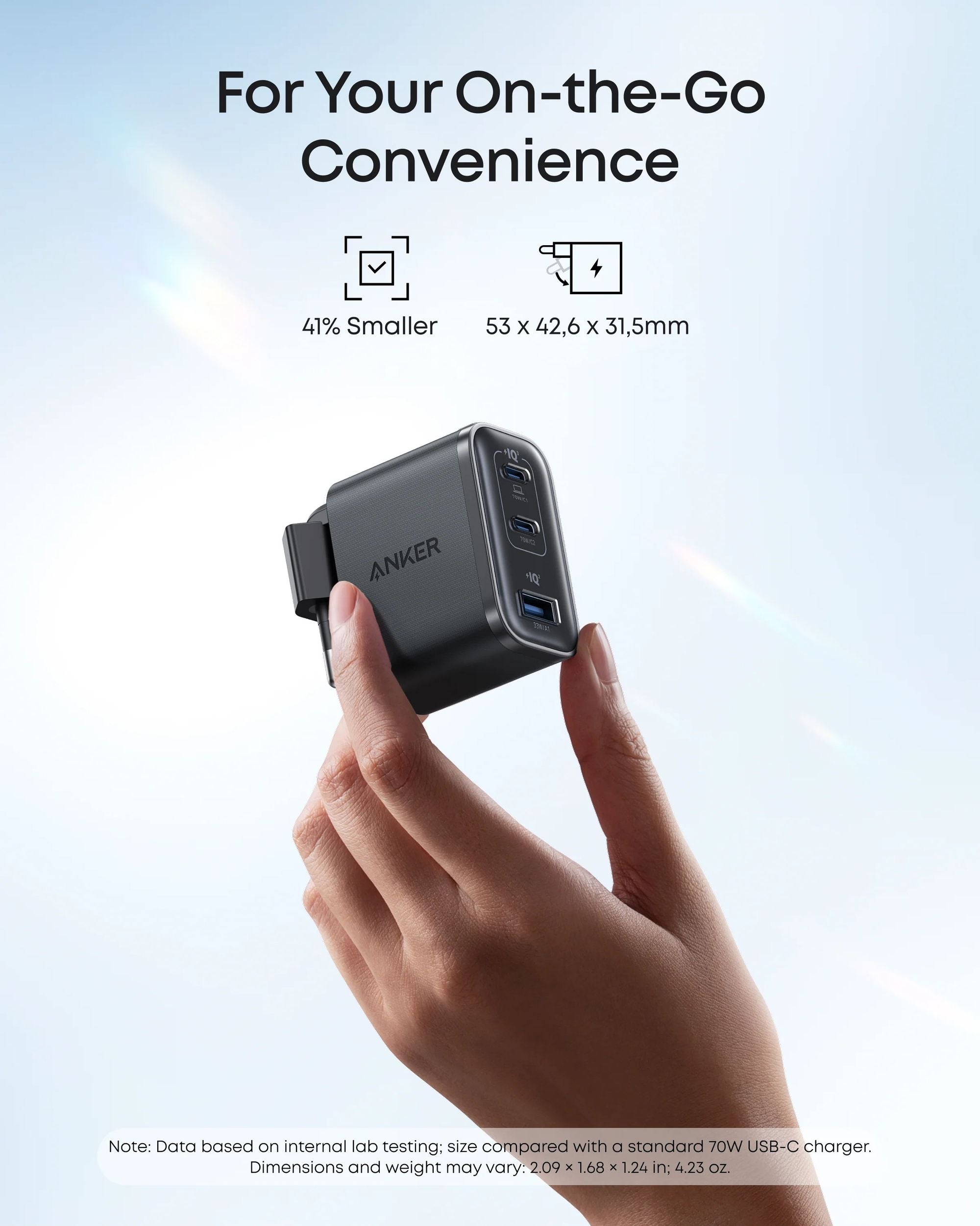 Anker Nano 70W USB-C Laddare, 3-portars strömadapter med ultrasnabb 70W laddning