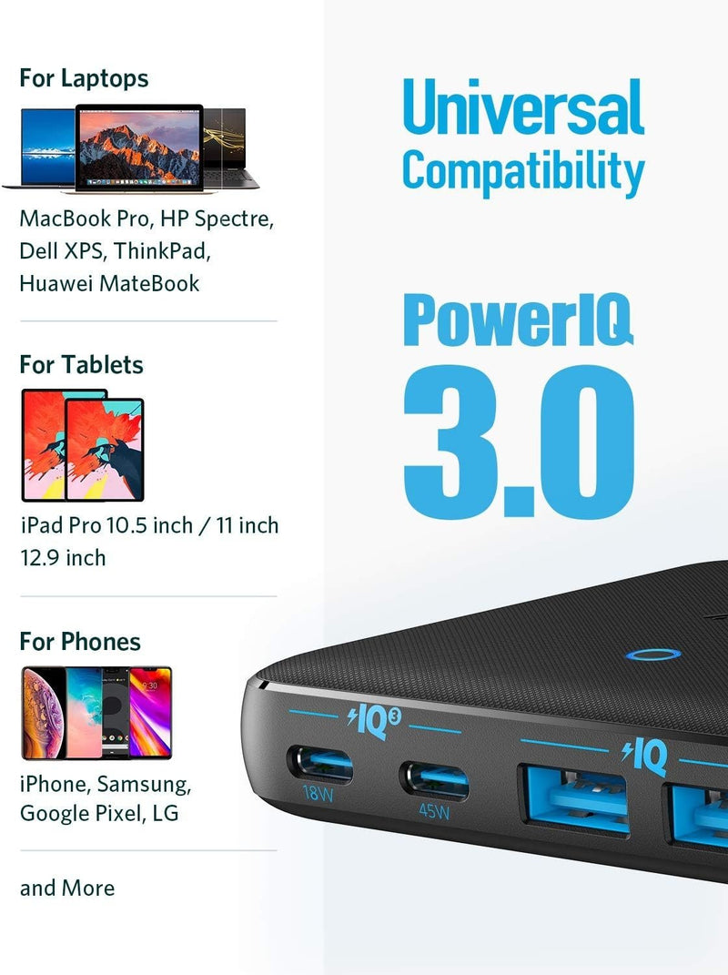 Anker PowerPort Atom III Slim väggladdare, Dubbel USB-C-portar och Dubbel USB-A-portar (65W Max), PIQ 3.0, GaN-material.