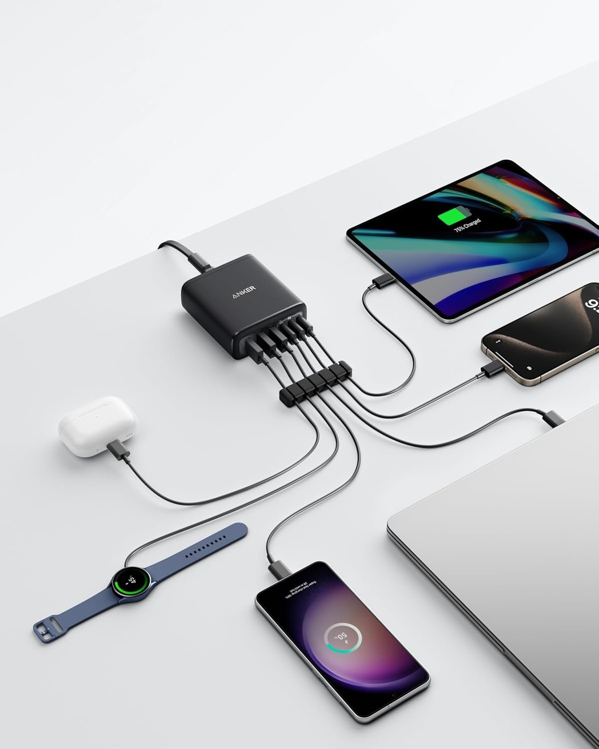 Anker USB-C och USB-A-laddare, 112W Max 6-portars laddningsstation
