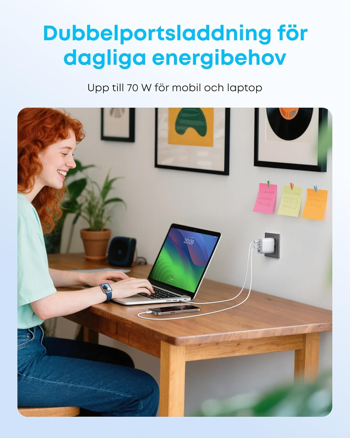 Anker Zolo Ultra Fast 70W USB-C 4-Port laddare, kompakt och stabil för iPhone 16/15, MacBook Air, iPad, Pixel, Galaxy
