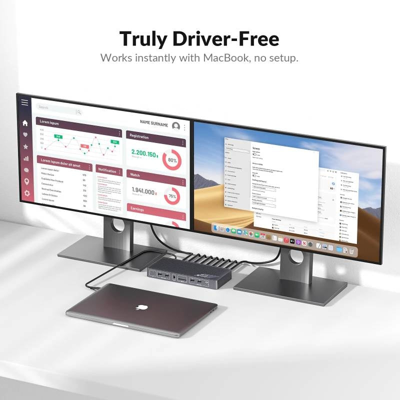 AV Access iDock M10 USB-C KVM-Switch Dockningsstation 2 till 2 för MacBook, Dual 4K HDMI Monitorer, 1x Laptop + 1x PC, 100W Laddning