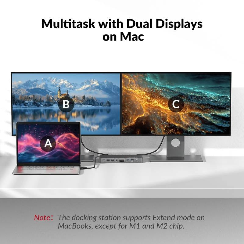 AV Access iDock M10 USB-C KVM-Switch Dockningsstation 2 till 2 för MacBook, Dual 4K HDMI Monitorer, 1x Laptop + 1x PC, 100W Laddning