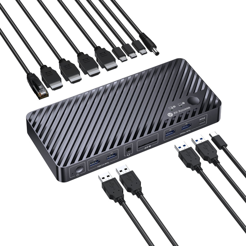 AV Access iDock M10 USB-C KVM-Switch Dockningsstation 2 till 2 för MacBook, Dual 4K HDMI Monitorer, 1x Laptop + 1x PC, 100W Laddning