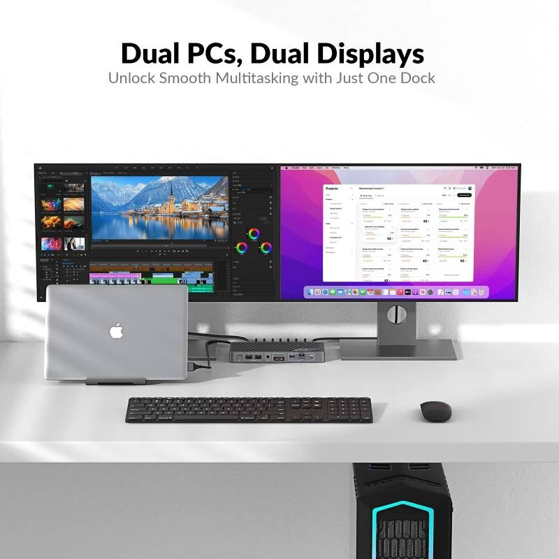 AV Access iDock M10 USB-C KVM-Switch Dockningsstation 2 till 2 för MacBook, Dual 4K HDMI Monitorer, 1x Laptop + 1x PC, 100W Laddning