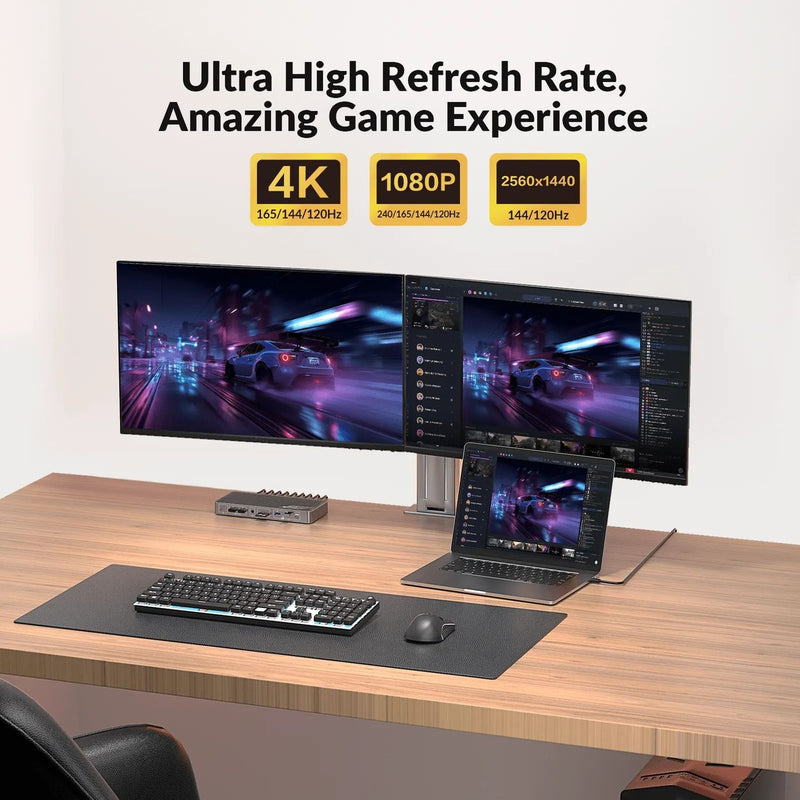 AV Access iDock B10 USB-C KVM-Switch Dockningsstation 2 till 2 för 1 Bärbar & 1 Stationär, 8K@60Hz Dubbla Skärmar, 100W Laddning, USB 3.2, 1G Ethernet