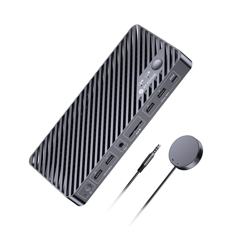 AV Access iDock B10 USB-C KVM-Switch Dockningsstation 2 till 2 för 1 Bärbar & 1 Stationär, 8K@60Hz Dubbla Skärmar, 100W Laddning, USB 3.2, 1G Ethernet