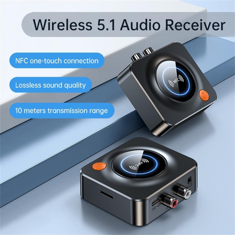 Bluetooth 5.1 Receiver, with NFC, TF Card Slot, 3.5mm AUX/RCA, Wireless Audio Adapter Low Latency for Home Music Streaming Stereo System