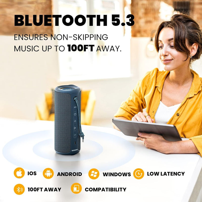 Bluetooth-högtalare 36W bärbar högtalare med stereoljudbas, Bluetooth 5.3 trådlös IP7x vattentät högtalare Blå