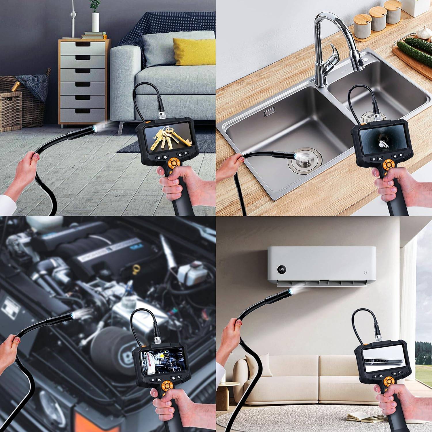 NÖRDIC 4,3" Endoskopkamera med 8 LED-lampor, IP67 vattentätt 1080P HD 5m kabel