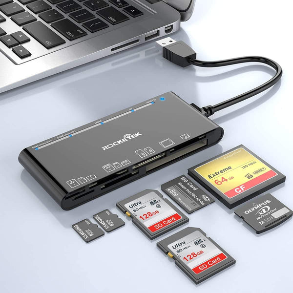 NÖRDIC 7i1 USB-A kortläsare 2xSD/2xTD/CF/XD/MicroSD 2TB 5Gbps UHS-I