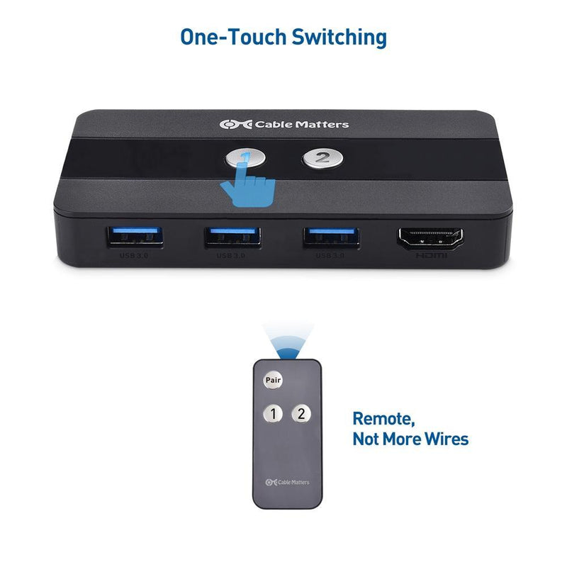 Cable Matters USB 3.0 KVM Switch for 2 Computers with HDMI and 3 x USB 3.0 Ports