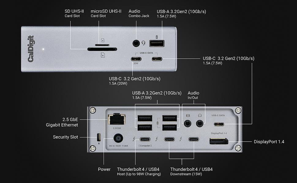 CalDigit TS4 1 till 18 USB-C Docking station kompatibel med Thunderbolt 4 och 3, USB4 stöd för M1 och M2