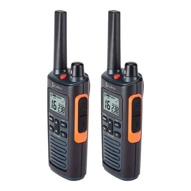 Cobra RX680 Walkie Talkies 2-pack Rechargeable PMR446 Radios for Leisure and Business 10km Dustproof and Splash Proof (IP54), Black and Orange