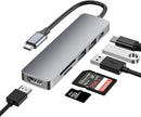 NÖRDIC 1 till 6 USB C Aluminium Dockningsstation 1xHDMI 4K 30Hz 2xUSB-A 3.1 5Gbps 1x USB C PD87W 1xSD/TF kortläsare