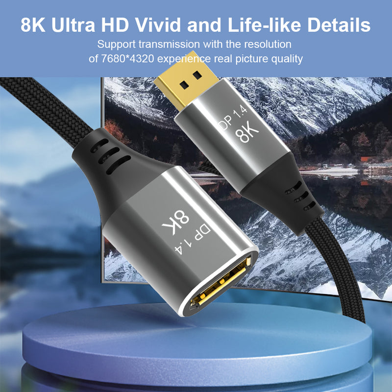 NÖRDIC 1,5m Displayport 1.4 förlängningskabel UHD 8K60Hz 4K144Hz 32,4Gbps 10-bit HDR