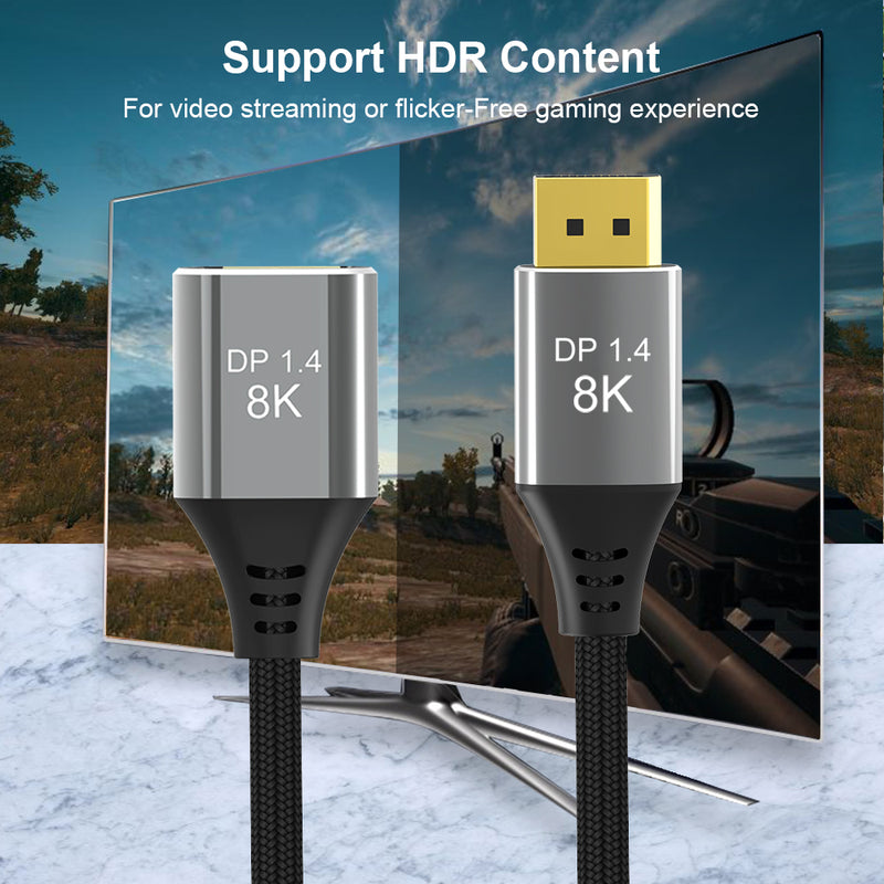 NÖRDIC 1m Displayport 1.4 förlängningskabel UHD 8K60Hz 4K144Hz 32,4Gbps 10-bit HDR