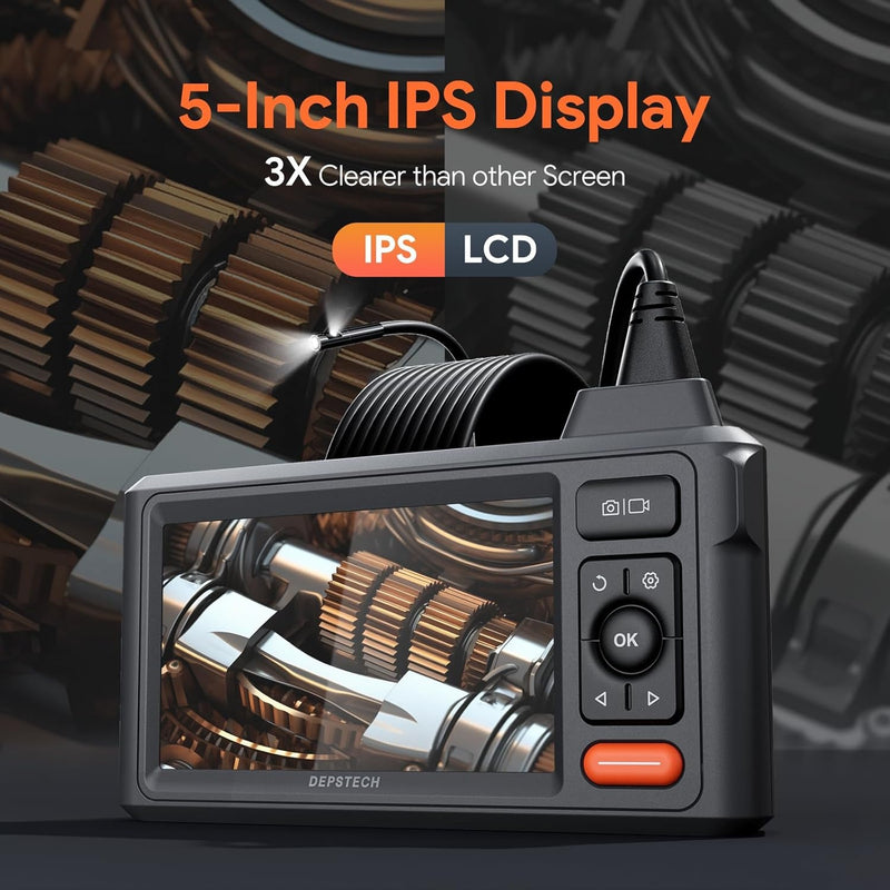 NÖRDIC Dual-Lens Endo-/Boreskop 1080P Digital Inspektionskamera, 5m kabel 7.9mm IP67 5" IPS Skärm