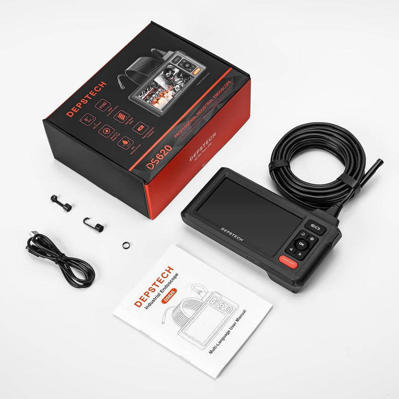 NÖRDIC Dual-Lens Endo-/Boreskop 1080P Digital Inspektionskamera, 5m kabel 7.9mm IP67 5" IPS Skärm