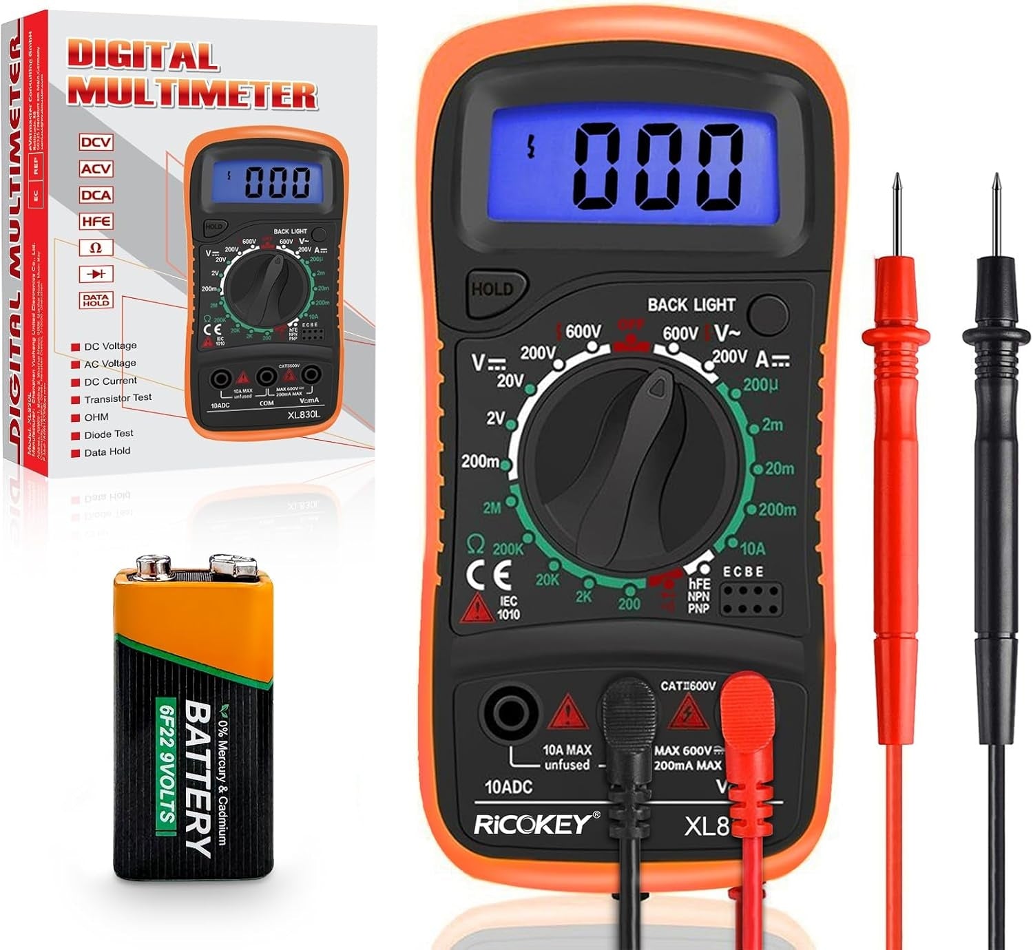 Digital multimeter för AC/DC – volt-, ampere- och ohmmätning med kontinuitetstest