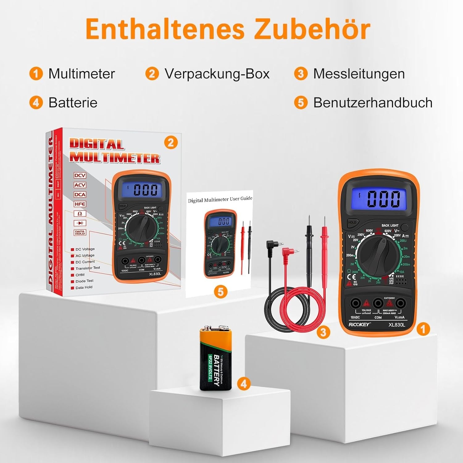 Digital multimeter för AC/DC – volt-, ampere- och ohmmätning med kontinuitetstest