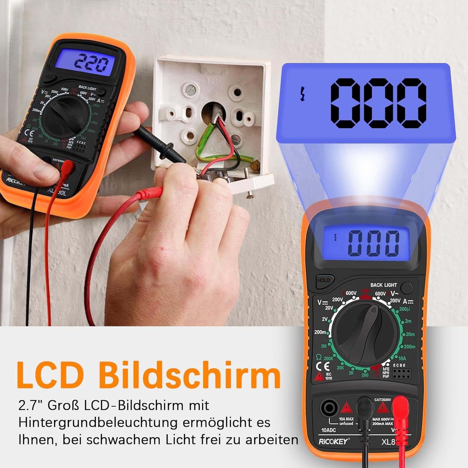 Digital multimeter för AC/DC – volt-, ampere- och ohmmätning med kontinuitetstest
